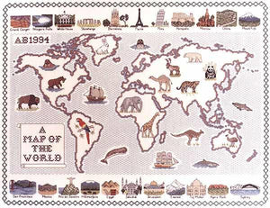 Map of the World Cross Stitch Kit, Classic Embroidery SA092