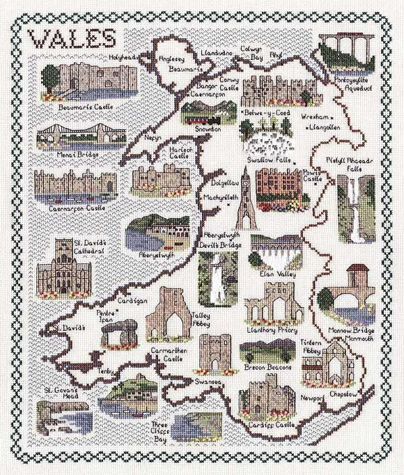 Map of Wales Cross Stitch Kit, Classic Embroidery SA143