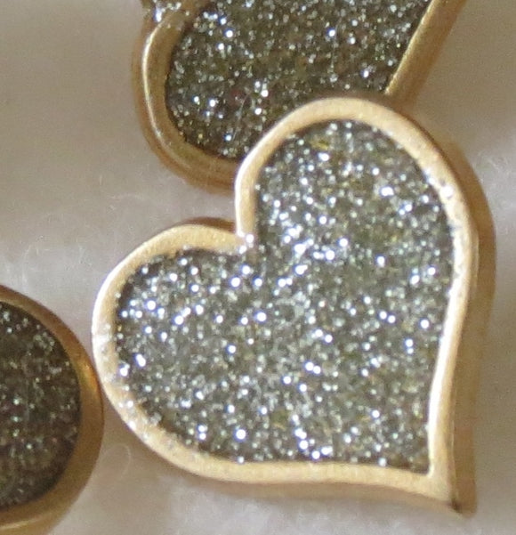 Metal Buttons, Gold Heart Silver Glitter Button - 14mm