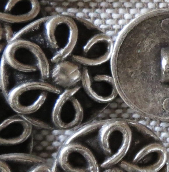 Metal Buttons, Nordic Flower Designer Button, Silver - 25mm
