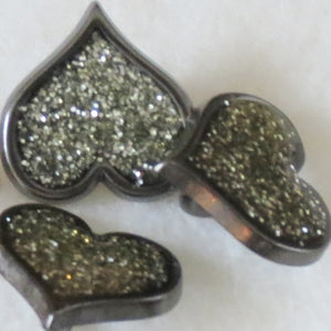 Metal Buttons, Pewter Heart Silver Glitter Button - 14mm