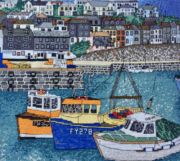 Mevagissey Harbour, Cornwall Counted Cross Stitch Kit, Emma Louise Art Stitch