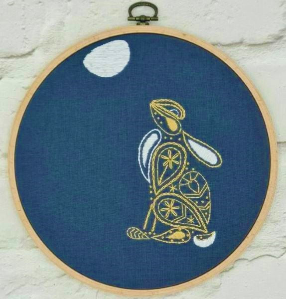 Moon Gazing Hare Embroidery Kit, Paraffle Embroidery