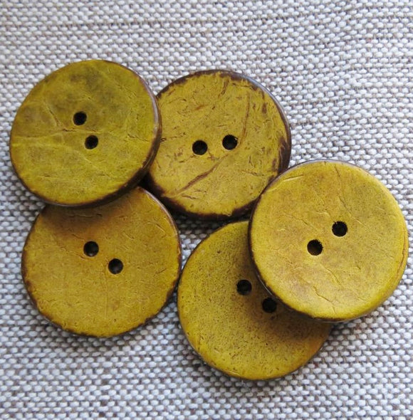 Coconut Buttons, Mustard Rustic Textured Coconut Button - Medium, 23mm