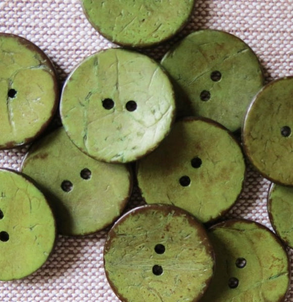 Coconut Buttons Olive Green Rustic Textured Coconut Button -Medium 23mm