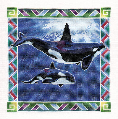 Orca Whales Cross Stitch Kit, Heritage Crafts -Peter Underhill