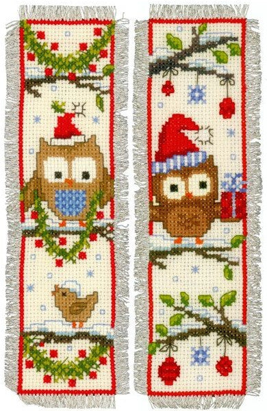 Owls in Christmas Hats Bookmarks Cross Stitch Kit, Vervaco pn-0149284