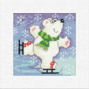 Polar Bear Christmas Card Cross Stitch Kit, Heritage Crafts -Karen Carter
