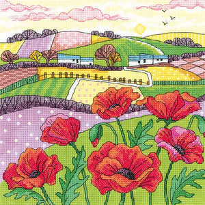 Poppy Landscape Counted Cross Stitch Kit, Heritage Crafts -Karen Carter