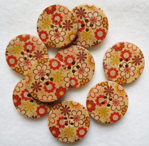 Wooden Button Embellishment - Flower Power 30mm