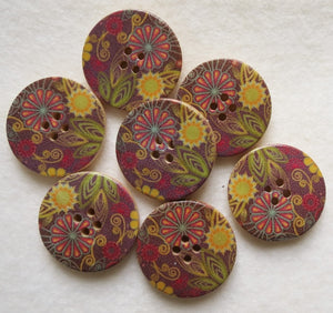 Wooden Button Embellishment - Retro Magic Flowers 30mm