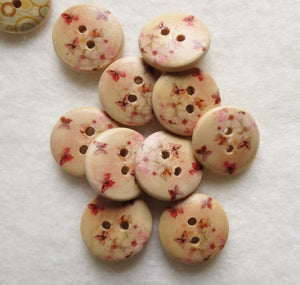 Natural Wood Buttons, Printed Wooden Button- Butterfly Dreams (x5) 15mm