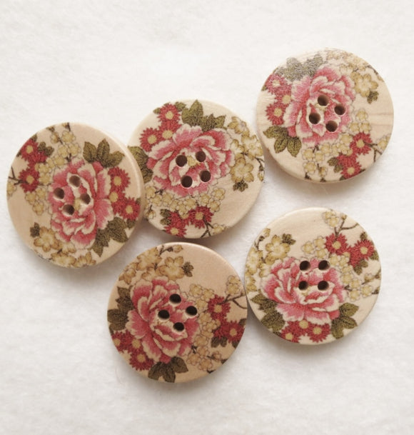 Wooden Button Embellishment - Oriental Peony 30mm
