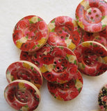 Natural Wood Buttons, Printed Wooden Button- English Rose 25mm