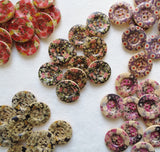 Natural Wood Buttons, Printed Wooden Button - Anemones 25mm