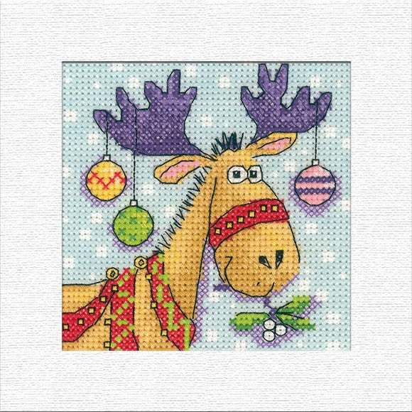 Reindeer Christmas Card Cross Stitch Kit, Heritage Crafts -Karen Carter