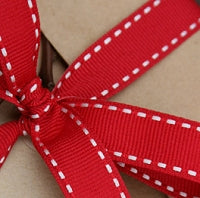 Red Grosgrain Ribbon, Stitched Edge -15mm