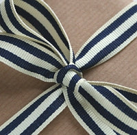 Navy Blue and Cream Stripe Grosgrain Ribbon -15mm