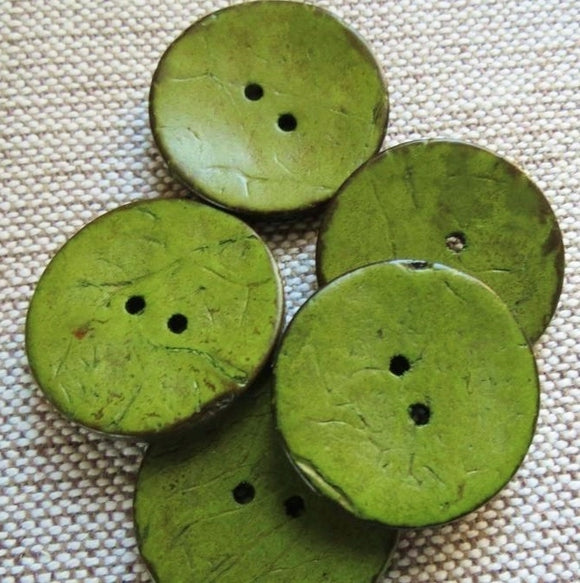 Coconut Buttons, Sage Green Rustic Textured Coconut Button -Extra Large 40mm