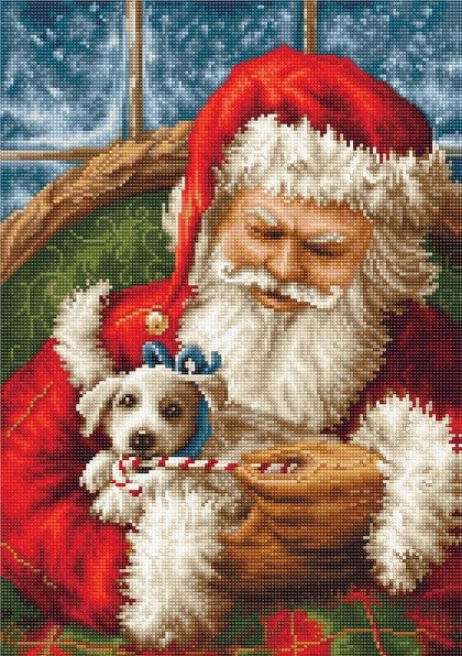 Santa and Puppy Petit Point COUNTED HALF Cross Stitch Kit Luca-s G561