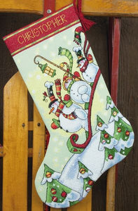 Sledding Snowmen Stocking Cross Stitch Kit, Dimensions D70-08853