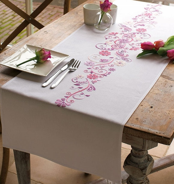 Swirls and Flowers Tablecloth Embroidery Kit Runner, Vervaco PN-0012996