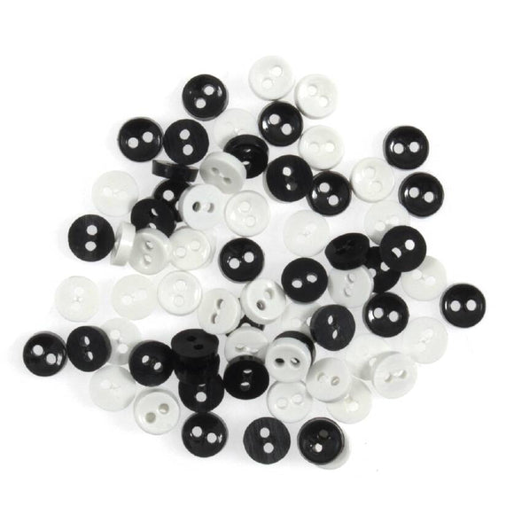 Tiny Buttons Embellishments - Black and White 6mm Button Pack