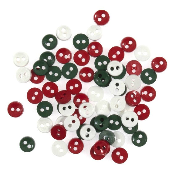 Tiny Buttons Embellishments - Round Christmas Red/White/Green 6mm Button Pack