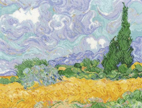 Van Gogh Wheatfield with Cypresses Cross Stitch Kit, DMC BL1067/71