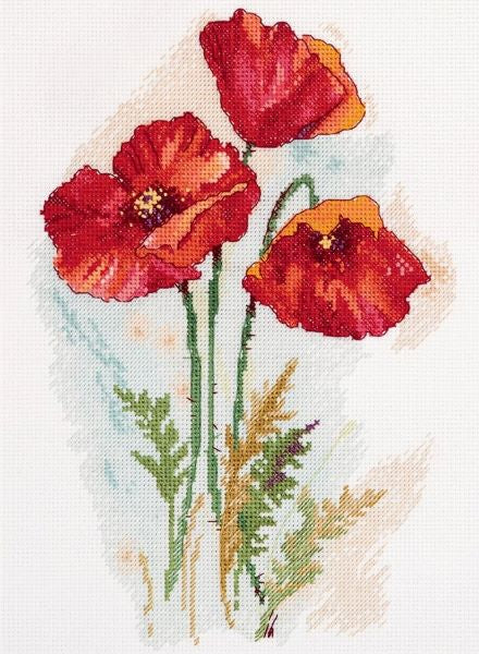Watercolour Poppies Cross Stitch Kit, Panna C-7230