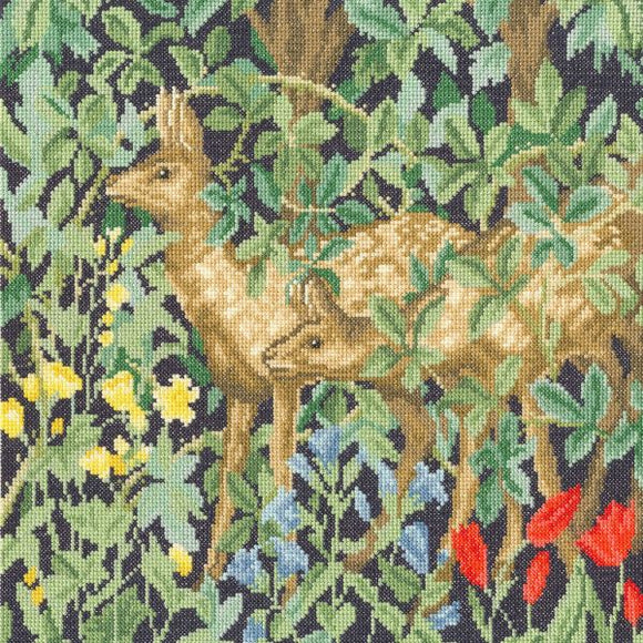 William Morris Greenery Deer Cross Stitch Kit, Bothy Threads