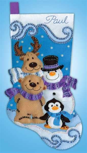 Winter Friends Stocking Felt Embroidery Applique Kit, Design Works 5260