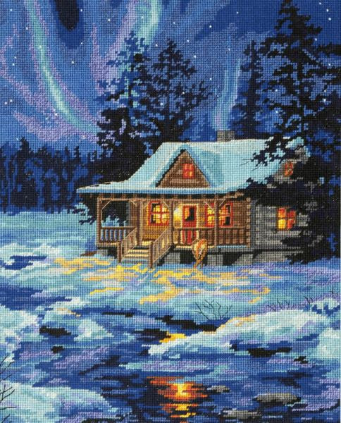 Winter Sky Cabin Tapestry Needlepoint Kit, Dimensions D71-20072