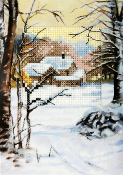Winter Trees PRINTED Cross Stitch Kit Christmas Card, Orchidea ORC.6234